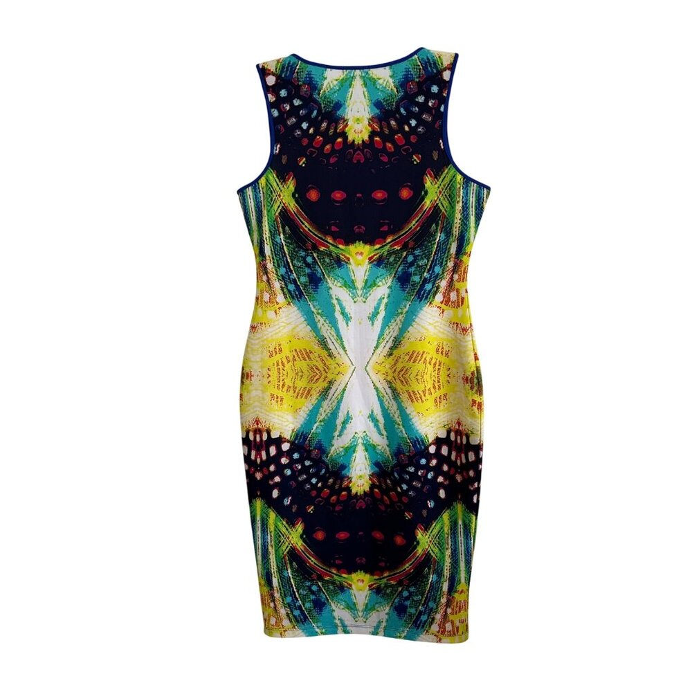 XOXO Womens Sleeveless Bodycon Dress Vibrant Abstract Print XL Artsy Vibrant - Picture 2 of 9
